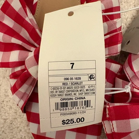 A New Day Red Gingham Women's Shoes Bow Size 7 - Picture 3 of 5